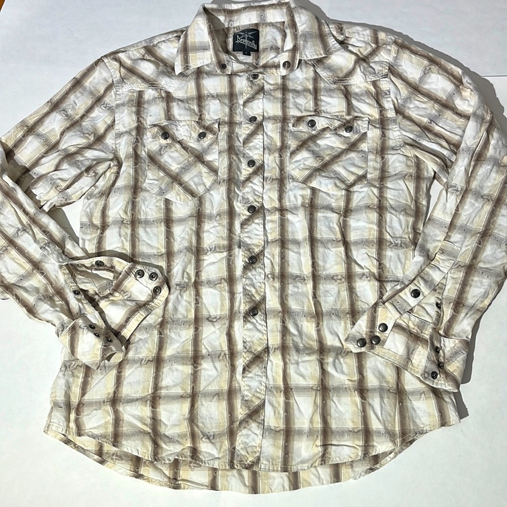 Vintage Dragonfly mens button town polo shirt long sleeved large white cream